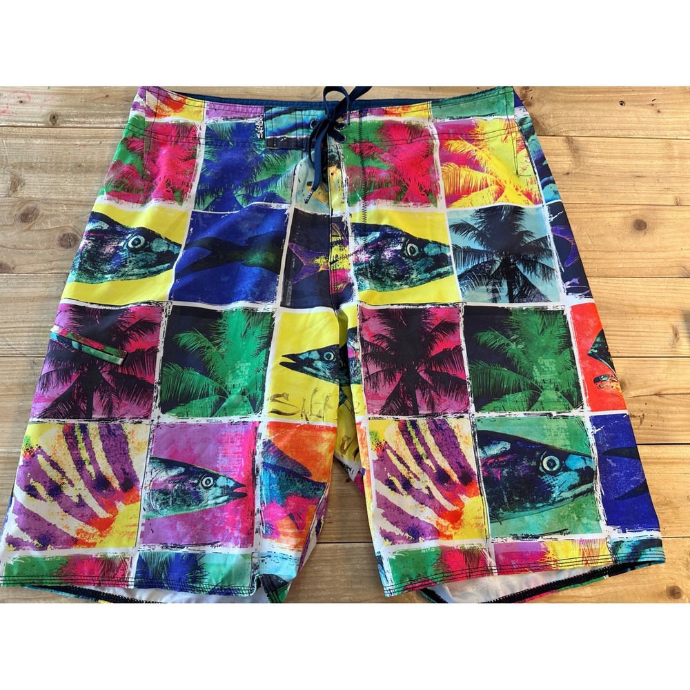Salt Life Board Shorts Fish‎ Palm Trees Colorful Swim Trunks Size 34